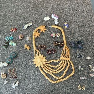 31 pairs Vintage earrings and 1 necklace. 1970’s-1990’s